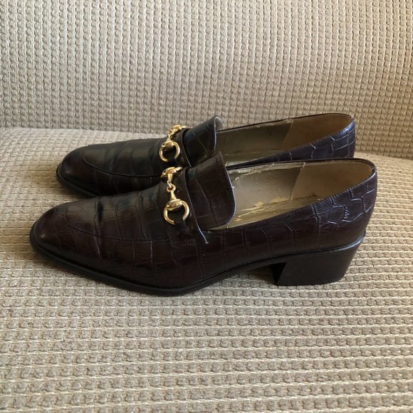 Fratelli Cavallini Women's Brown Croc Leather Print Loafers . - Picture 7 of 14